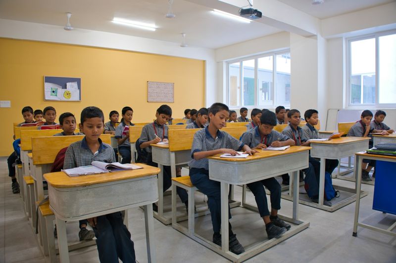 Students in a modern classroom