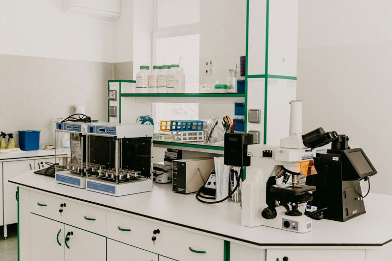 Science lab equipment on a bench